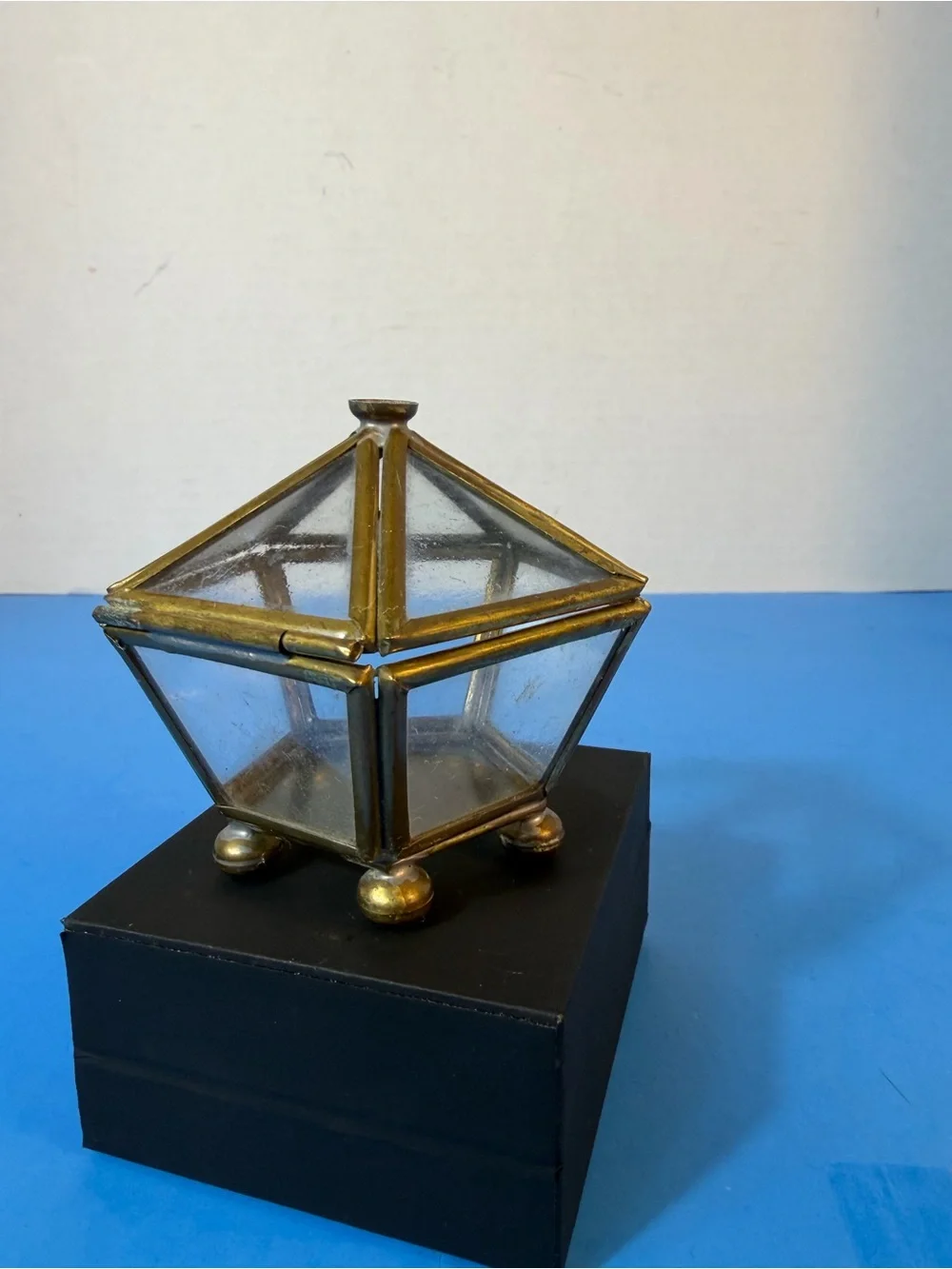 Vintage MCM Glass & Brass Display Terrarium, Jewelry, Trinket